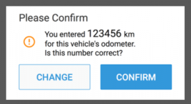 Odometer confirmation screen