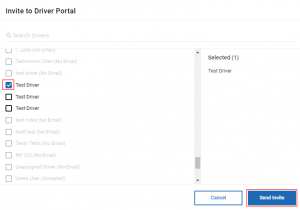 Invite to Driver Portal dialog box edited